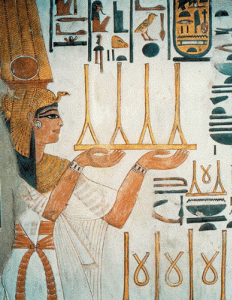 Pin, DIN XIOX, La reina ofrece tejidos a un dios, Tumba de Nefertari, poca de Ramss, II, hacia 1265