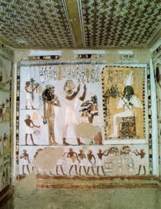 Pin, DIN XVIII, Difunto y su familia ante Osiris, Tumba de  Menna, poca de Thutmosis IV, hacia 1410