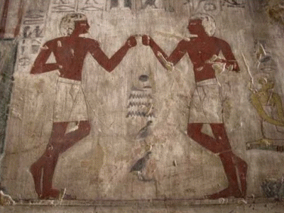 Pin, DIN XVIII, Enfrentamiento de bailarines, Tumba del visir Rekhmire, Luxor, poca de Tutmosis III, 1504-1460