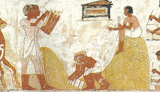 Pin, DIN XVIII, Escribas controlando la cosecha, Tumba de Menna, Luxor, poca de Thutmosis IV, 1419-1386