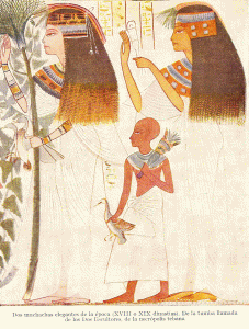 Pin, DIN XIX, Dos muchachas elegantes de la  poca, Tumba de los escultores, poca de Ramss II, 1279-1213