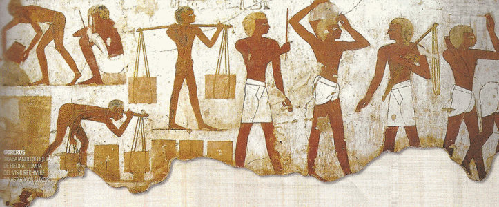 Pin, DIN XVIII, Obreros trabajando bloques de piedra, Tumba de Rekhmire, Luxor, poca de Thutmosis III. 1504-1450 