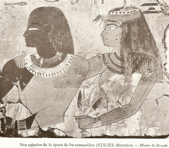 Pin, DIN XIX o XX, Dos egipcias, poca ramsida, Tebas,  M. de Dresde, Alemania 1295-1069