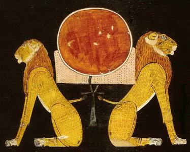 Pin, DIX XX, Dio Ra, disco protegido poe dos leones, Tumba ee Inherkau, Epoca de Ramss VI, 1143-1136