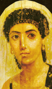 Pin, S. I, La jven del azafrn, Retrato, El Fayum, pintura encastica en tabla,  40-50 dC.