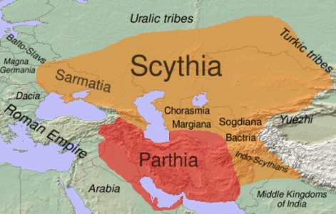 Mapa de Escitia y Partia 100 aC