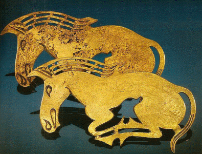 Orfebrera, XVII, Corceles, oro, Tumba Escita, Repblica de Tuva, Siberia, Rusia, 700 aC