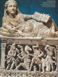 Esc, Dama de Volterra sobre urna, etruscos, Volterra,  M. del Louvre, Pars
