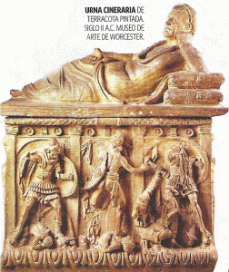 Esc, II aC., Urna funeraria pintada, M. de Arte Moderno de Worcester, Inglaterra