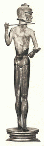 Esc. VI aC., figurilla de guerrero de Brolio, bronce, Hacia 600, primera mitad