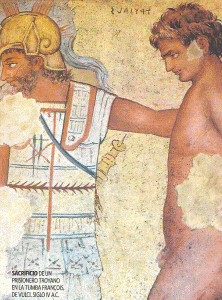 Pin, IV aC., Sacrificio de un prisionero troyano, Tumba Franois, Viterbo, Roma, Italia
