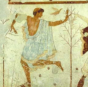 Pin, V aC., Danzante, Tumba del Triclinio, Tarquinia, Viterbo, Lacio, Italia, 470 dC.