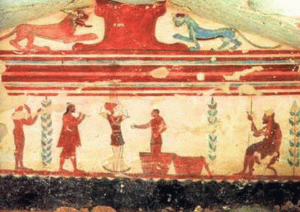 Pin, VI aC., Tumba del Barn, Fresco, Tarquinia, Lacio, 510-550 aC.