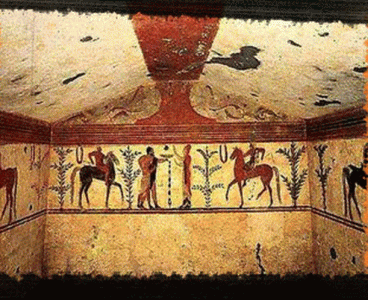 Pin, VI aC., Tumba del Barn, fresco, Tarquinia, Lacio, Italia 510-500 aC.