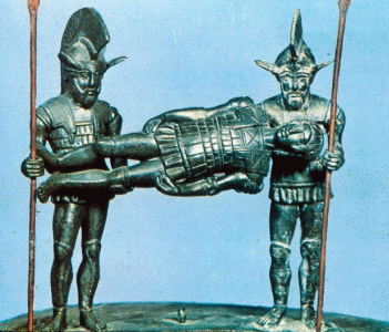 Orfebrera, VI aC., Guerretos transportando compaero muerto, M. Britnico, Londres