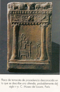 Esc, V aC., Placa de terracota, ofrenda, M. del Louvre, Pars