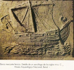 Esc, VI-I aC., Barco mercante fenicio, detalle de sarcfago, relieve, M. Arqueolgico Nacional, Beirut, Lbano
