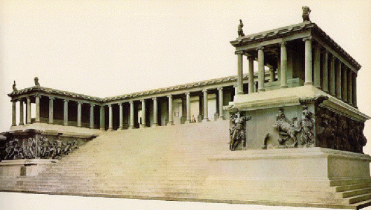 Arq. II aC., Altar de Prgamo, reconstruccin, Berln, 164-156 aC.