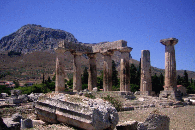Arq, VI aC, templo de Apolo, Acrpolis, Corinto, Grecia, 540 aC