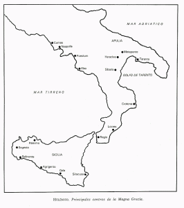 Magna Grecia, principales centros, Mapa