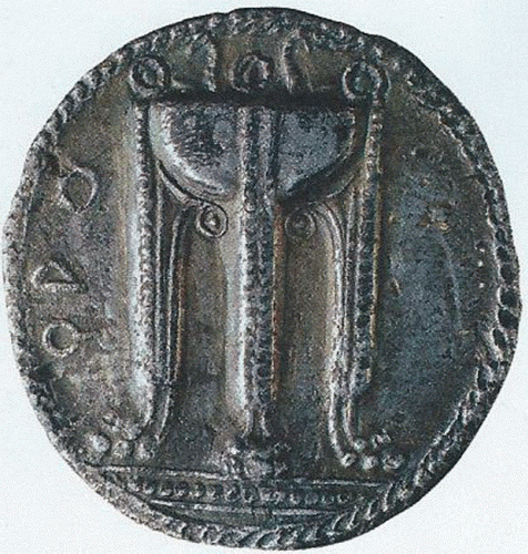 Numismtica, Trpode de Pitonisa de Apolo en Delfos, Moneda de Crotona, Grecia,  440-430 aC