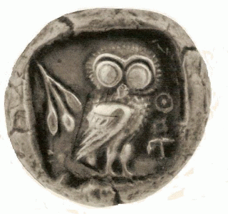 Numismtica, V aC., Moneda con la Imagen de Atenea como Lechuza o Diosa de la Sabidura