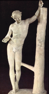 Esc, IV aC., Praxiteles, Apolo Sauroctono, Grecia, M. Vaticanos, Roma, 370-340