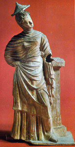 Esc, IV-III aC. IV-III aC., Mujer ladeando la cabeza, Tanagra, Alejandra, Grecia, M. del Louvre, Pars