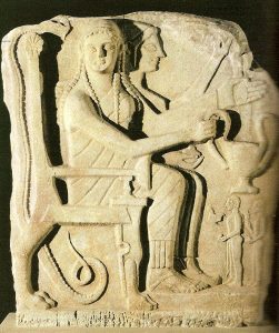 Esc, VI aC., Demeter y Dioniso en el Trono, Relieve, Grecia, Antikensammlun, Berlin, 550-540 aC
