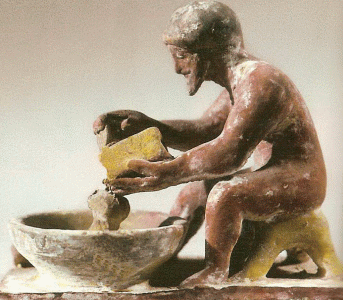 Esc, VI aC., Hombre Rayando Queso, Terracota, de Ritsona, M. Arqueolgico, Tebas, Grecia