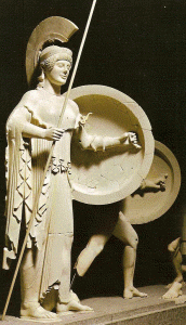 Esc, VI aC., Templo de Atenea Aphaia, Egina, forntn oeste, reconstruccin, Glyptotehek, Munich, Alemania