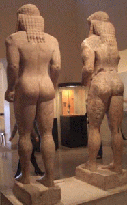 Esc, VII aC., Grupo de Cleobis y Bitn, detalle, Museo de Delfos, 600 aC., Grecia