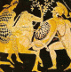 Cermica, V aC., Polike tico, Hoplita Griego Ataca a un Caballero Persa, Figuras Rojas Fondo Negro