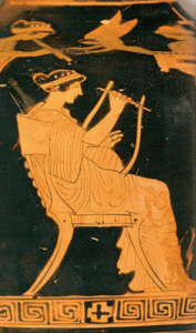 Cermica, V aC., Hydra tica, Mujer Taendo un  Instrumento, Brithis Museum, London, RU, 440-430