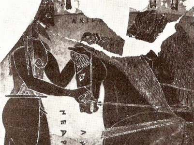 Cermica, VI aC., Kantharos,  Nearchos.Aquiles y sus Caballos, M. Nacional, Atenas, Grecia, 575-550