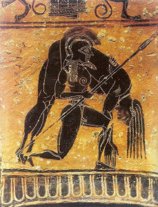 Cermica, VI aC., Ayax Llevando el Cadaver de Aquiles