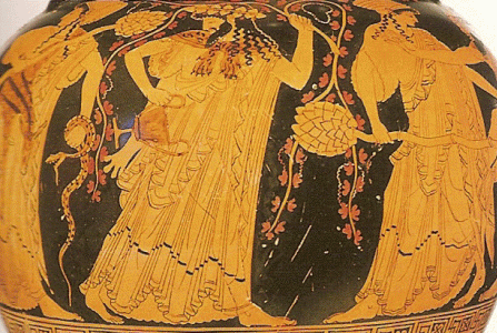 Cermica, VI aC., Cleroftades, Dioniso y Mnades de Vulci, Antikensamlung, Munich, 500-490