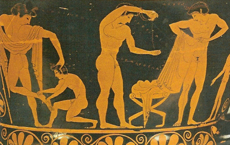 Cermica, VI aC., Eufronio, Crtera, Escena de Palestra, Capua, Antikensammlung, Berln, Alemania