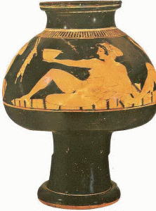 Cermica, VI aC., Eufronios, Spyter, Hetairas durante el Simposio, Cerveteri, M. Ermitage, Rusia, 515-510
