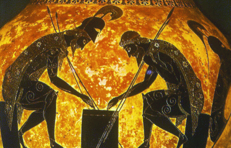 Cermica, VI aC., Exequias, nfora tica, Aquiles y Ayax jugando a Dados, M. Britnico, Londres, 550-530