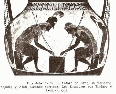 Cermica, VI aC., Exequias, nfora tica, Aquiles y Ayax jugando a dados, M. Britnic, Londres, 550-530