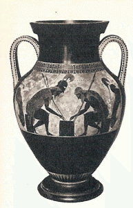 Cermica, VI aC., Exequias, nfora tica, Aquiles y Ayax Jugando a Dados, M. Britnico, Londres, 550-530