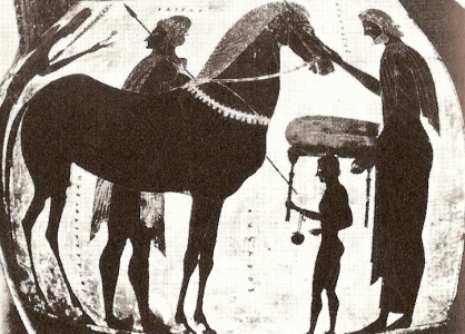 Cermica, VI aC., Exequias, Leda y su Esposa Saludan a Castor y Polux, 550-530