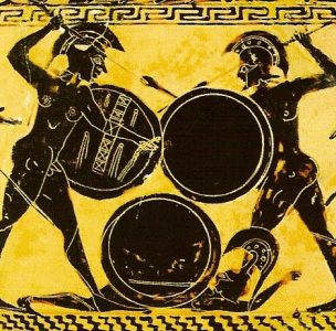Cermica, VI aC., Vaso tico, Hoplitas Luchando sobre Un Soldado cado