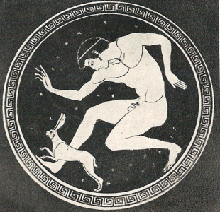 Cermica, VI aC., Kylix tico, Adolescente tras una Liebre, hacia el 500