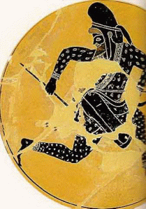 Cermica VI aC., Oltos,  Kyliz, Arquero Escita, Figuras Negras, M. Louvre, Pars, Francia, 525-500 