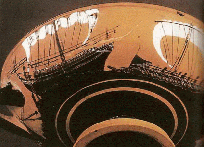 Cermica, VI-V aC., Kylix tica, Nave de Guerra y de Carga de Vulci, M. del Louvre, Pars, Francia, 530-520