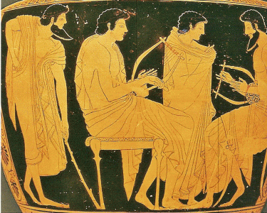 Cermica, VI aC., Pithias, Leccin de  Msica, Vulci, Antikensammlung, Munich, Alemania,  510