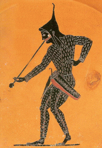 Cermica, VI aC., Psiax, Arquero Tocando la Salpinx, M. Britnico, Londres, 520-500