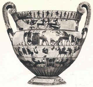 Cermica, VI aC., Ergmito y Clitias, Vaso Franois, Corintio, Mediados de Siiglo